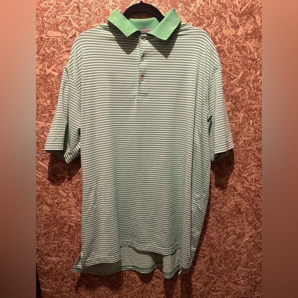 Peter Millar Souther Comfort Green‎ White Stripe Polo Short Sleeve Size XL